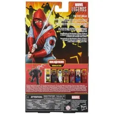 The back of a Marvel Legends box showing a ninja action figure with a sword