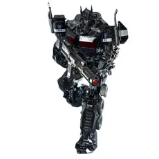 A Nemesis Prime action figure in a cool action pose, holding a large rifle and looking ready for battle.