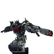 A Nemesis Prime figure in a dynamic crouched pose, aiming a large gun directly forward.