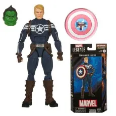 A detailed action figure of Captain America, featuring an interchangeable head.
