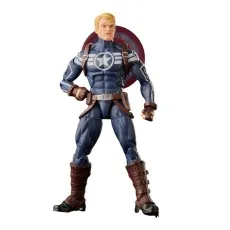 Full-body shot of an action figure of Captain America, holding his shield.