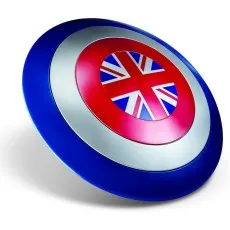 A realistic Captain Carter shield with a metallic sheen, featuring a Union Jack at the center.