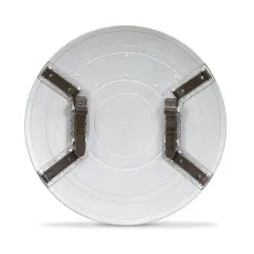 The back of a Captain Carter shield. It is white with two adjustable brown leather arm straps visible.