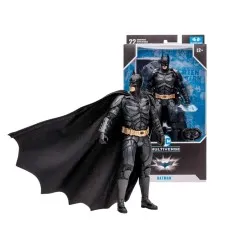 A Christian Bale Batman action figure with its black cape and packaging