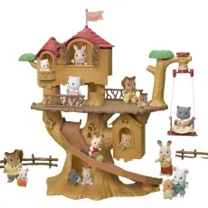 A complete Sylvanian Families Adventure Tree House playset with several animals and accessories