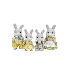 A family of four gray Sylvanian Families rabbit figures