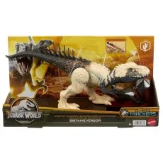 A Jurassic World Dino Trackers toy box featuring a Bistahieversor dinosaur figure