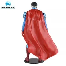 A rear view of a DC Multiverse Superman figure, showing the details of his red cape.