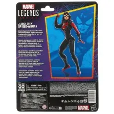 The back of a Marvel Legends Spider-Woman action figure box with a product description and warnings