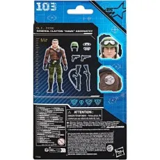 Back of G.I. Joe figure packaging with a picture of Hawk and a list of accessories.