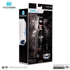 A Catwoman action figure from The Dark Knight Trilogy, posed with her arms out and on a display base.