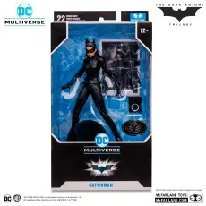 The front of a DC Multiverse toy box, showing the Catwoman figure and its brand logos.
