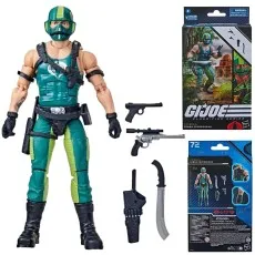 An action figure of Cobra Copperhead from G.I. Joe, dressed in green and black with a helmet.