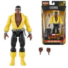 The Marvel Legends Luke Cage Power Man action figure next to its box and accessories.