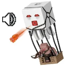 A Minecraft Blast Attack Ghast toy firing a projectile, with a Piglin figure in its basket