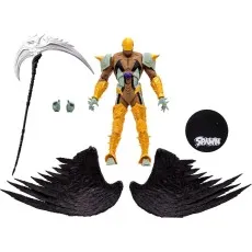 A detailed shot of the McFarlane Toys Spawn Reaper figure and all its included accessories.