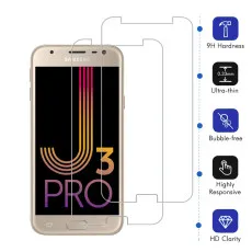 Samsung J3 Pro Tempered Glass UK Screen Protector Anti-scratch, 9H Hardness, High Transparency, Dust-Free - (2 Pack)