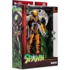 The Spawn Reaper action figure, in gold and beige armor, in its retail packaging.