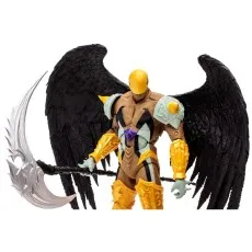 The Spawn Reaper action figure, in gold and beige armor, holding a silver scythe.