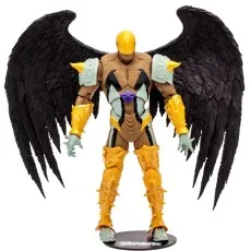 The Spawn Reaper action figure, in gold and beige armor, standing on its display base.