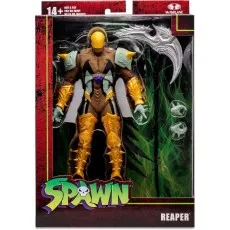 The Spawn Reaper action figure, in gold armor, in its retail packaging.