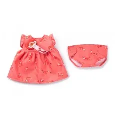 A pink doll's dress and diaper with a fox and animal print on a white background