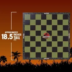 A Jurassic Park chess board with a size measurement of approximately 18.5 inches tall