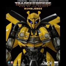A detailed product shot of the Transformers Bumblebee action figure's torso and face