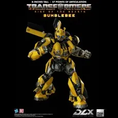 A promotional image of the DLX Bumblebee figure from Transformers in a dynamic lunging stance.