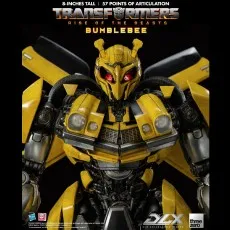 The DLX Bumblebee figure from Transformers is shown in a close-up, highlighting its details.