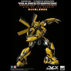 The Transformers Rise of the Beasts Bumblebee figure is shown in a dynamic action pose.