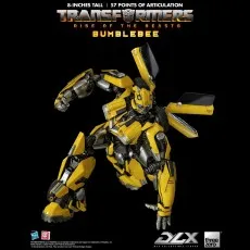 The Transformers Rise of the Beasts Bumblebee figure is shown in a low crouching action pose.