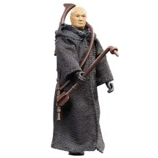 The Star Wars Boba Fett (Dune Sea) action figure in a black cloak, holding a gaffi stick..