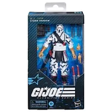 A Storm Shadow G.I. Joe figure in and out of its box, with all accessories shown