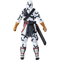 A back-facing shot of the Storm Shadow figure against a white background, showing the details of his outfit and the swords attached to his back