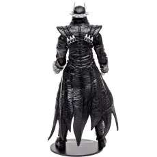 Back view of The Batman Who Laughs action figure, showing the details of the black trench coat.