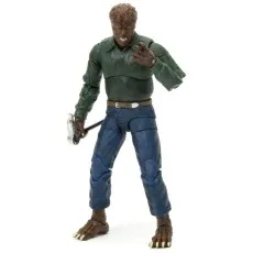 A highly detailed action figure of the Wolfman, with articulated legs and a furrowed brow.