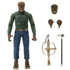 A NECA brand Wolfman figure with a trap, cane, and interchangeable parts.