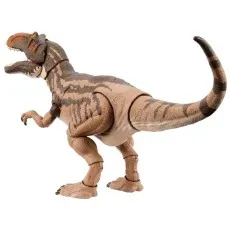 A detailed dinosaur toy showing its tail and body from the rear, with its head turned.