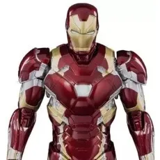 A highly detailed toy of the superhero Iron Man, centered and facing forward.