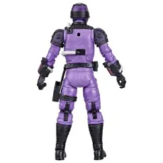 A back view of the G.I. Joe Classified Series Cobra Techno-Viper action figure, showing its purple uniform and black straps