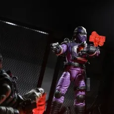 A G.I. Joe Classified Series Cobra Techno-Viper action figure holding a pistol and a red accessory