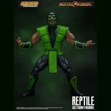 tThe Mortal Kombat Reptile action figure with his lizard head and tongue attack accessory.