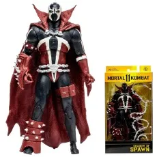 The Mortal Kombat 11 Spawn action figure, both unboxed and in its packaging.