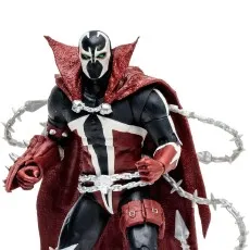 A close-up of the Mortal Kombat 11 Spawn action figure, with his cape and chains.