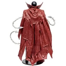 Back view of the Mortal Kombat 11 Spawn action figure, with a detailed, tattered red cape.
