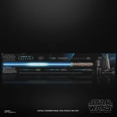The product poster for a Leia Organa lightsaber, detailing its hilt and the Force FX Elite branding.