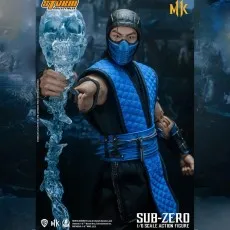 The Mortal Kombat Sub-Zero action figure holding a translucent ice hammer.