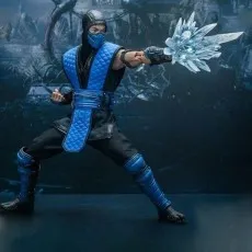 The Mortal Kombat Sub-Zero action figure launching an ice blast from his hand.