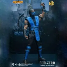 The Mortal Kombat Sub-Zero action figure with his fist raised in a victory pose.